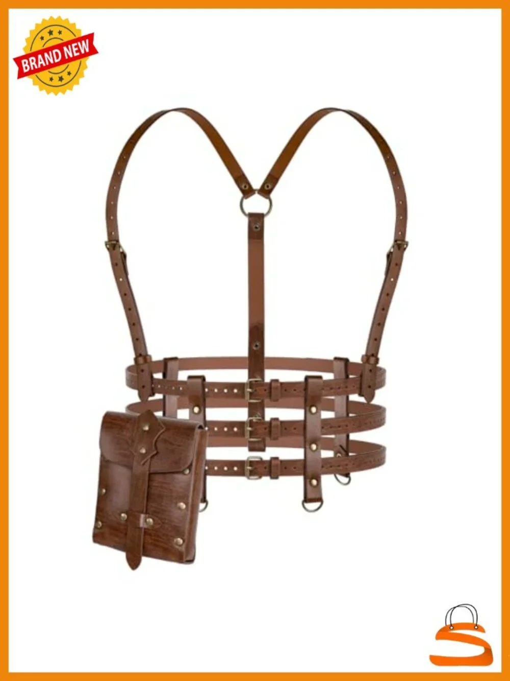 Faux Leather Harness Corset Waist Belt with Studded Fanny Pack